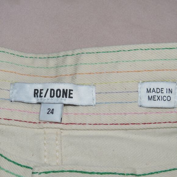 Re/Done x Blanca Miró Ecru Embroidered High Rise Stovepipe Straight Leg Jeans - Picture 10 of 12